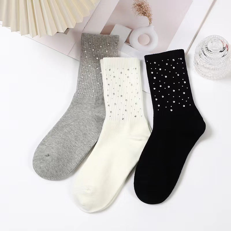 Spring & Autumn Fairy Style Starry Sky Hot Diamond Socks – Light Luxury, Trendy, Unisex Medium Tube Socks