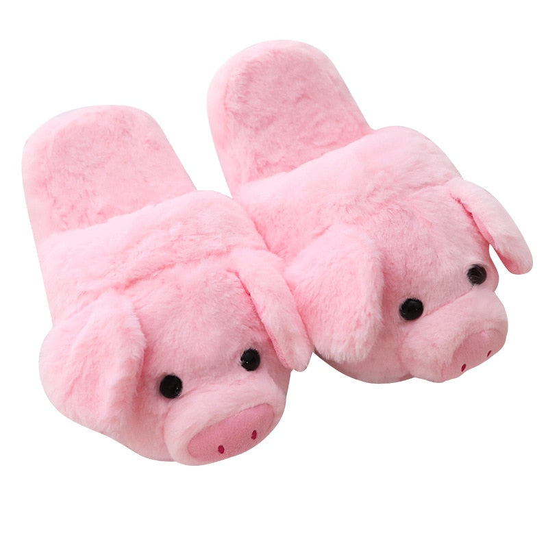 Winter Women Warm Indoor Slippers – Cute Pink Pig Plush Home Shoes for Ladies