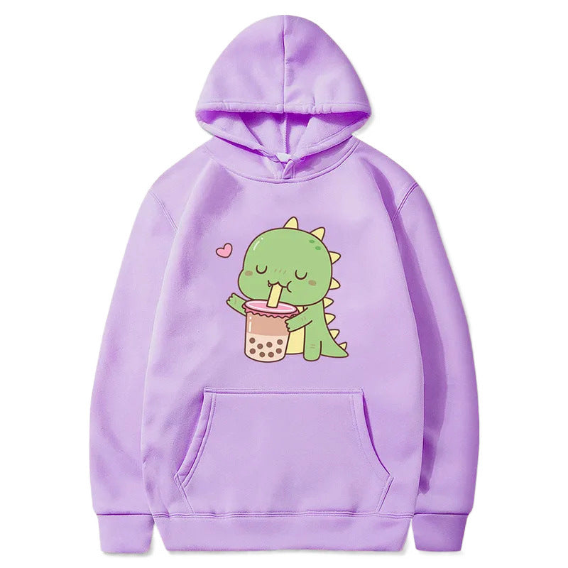 Cartoon Dinosaur Cute Printed Hooded Sweatshirt – Unisex Long Sleeve Casual Hoodie