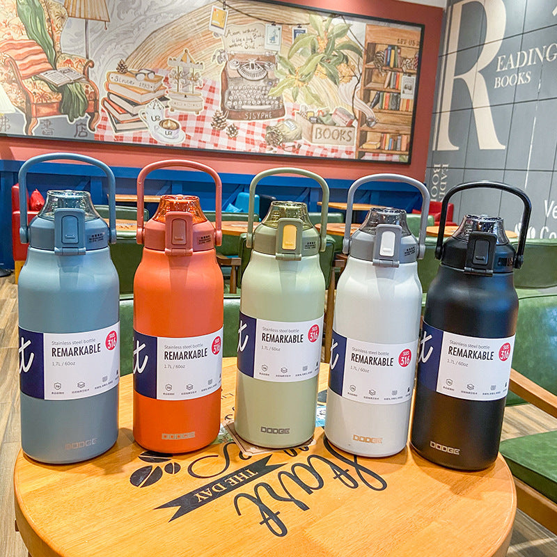 Large Capacity Stainless Steel Insulated Cup with Straw – 1300ml & 1700ml | Leak-Proof Outdoor Sports & Fitness Bottle