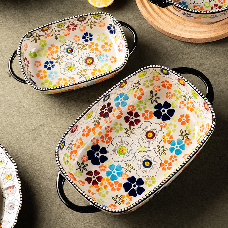 Wizard of Oz Ceramic Bakeware – Retro Floral Rectangular & Round Plates/Bowls
