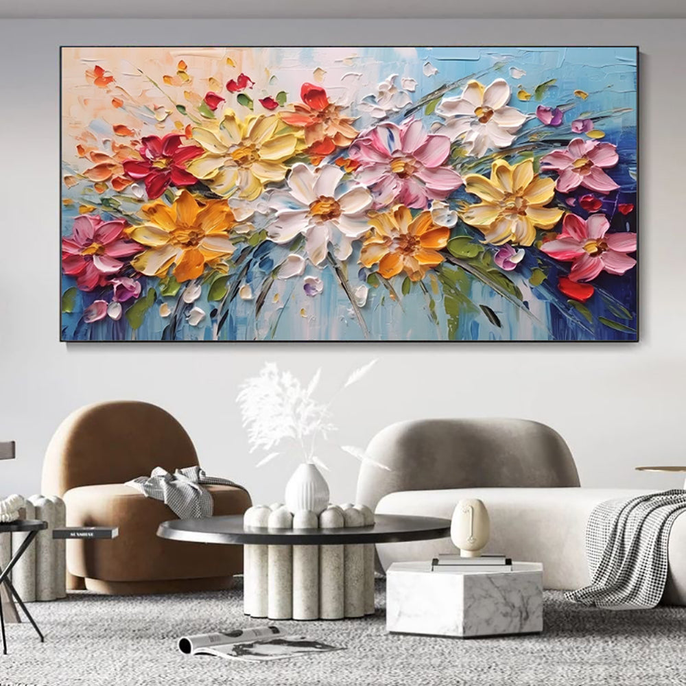 Colorful Spring Flowers Oil Painting – Handmade Canvas Wall Art