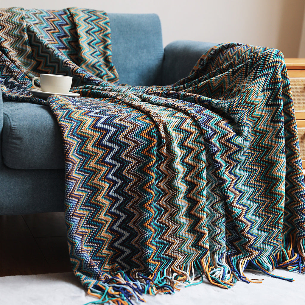 Bohemian Leisure Throw Blanket – Acrylic Cashmere-Like Decorative Bed & Sofa Blanket with Tassels