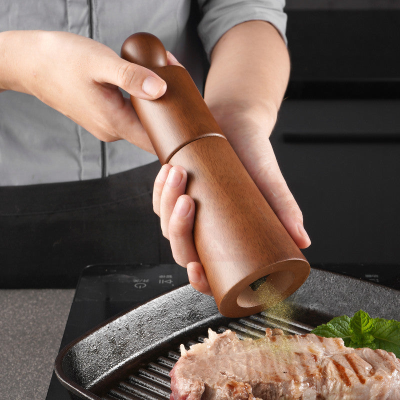 Wooden Pepper Mill & Salt Grinder Set – Oak, Ceramic & Stainless Steel Manual Kitchen Tool