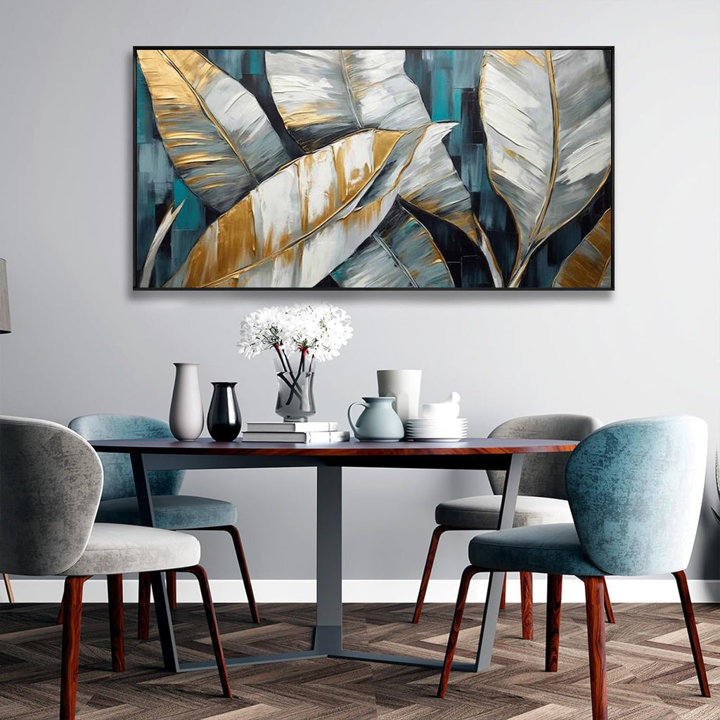 Handmade Abstract Banana Leaf Oil Painting on Canvas – Modern Wall Art Decor