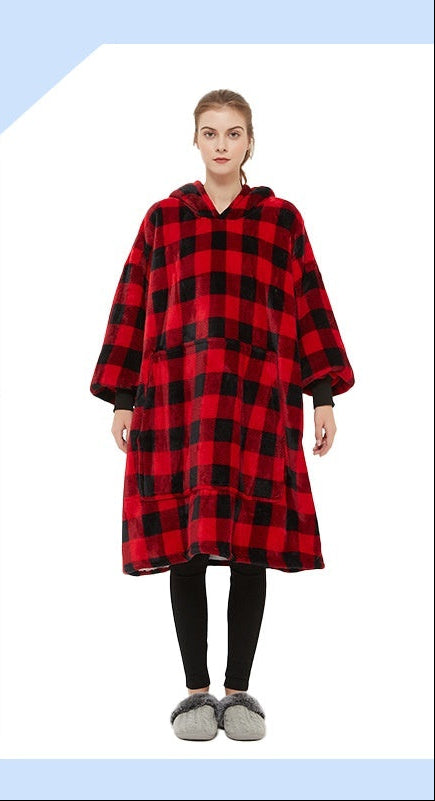 Flannel Double-Layer Fleece Blanket Hoodie – Cozy Lambswool Pyjamas