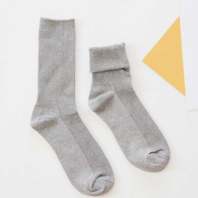 Women’s Soft Cotton Casual Socks – Shiny Solid Pattern | Comfortable Everyday Fashion Socks