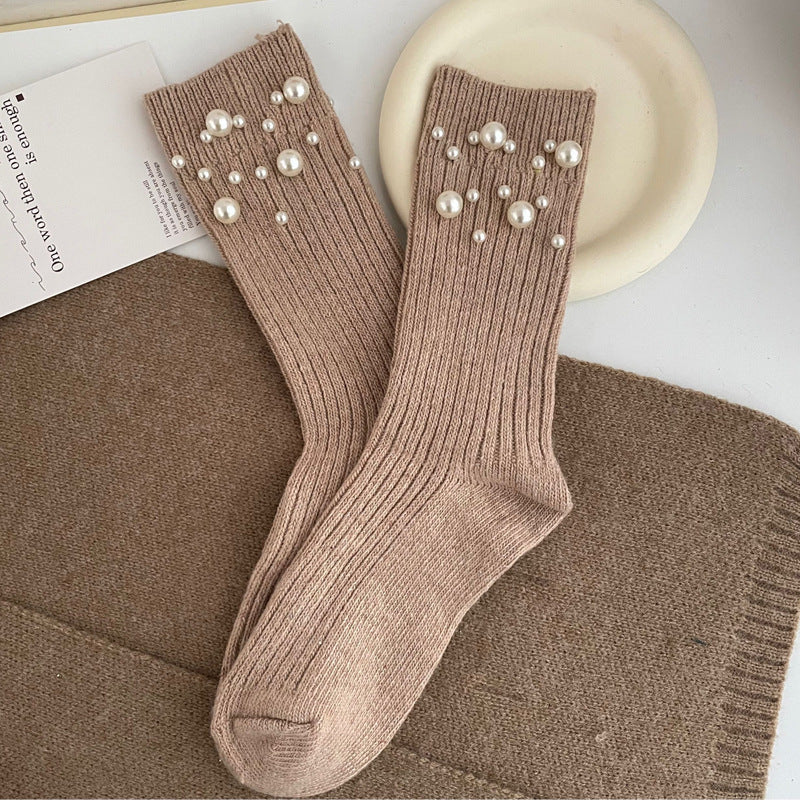 Rivet Bead Pile Socks – Thick Rabbit Wool Winter Mid-Tube Kids Socks | Warm, Stylish, Comfortable