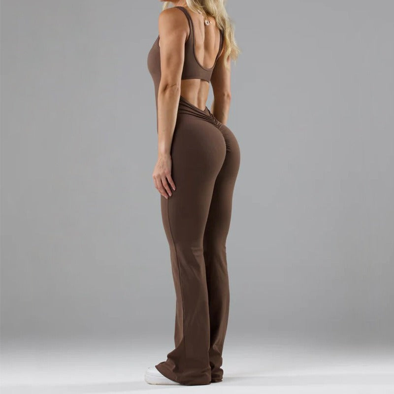 Women’s Seamless Yoga Jumpsuit – Polyester & Spandex | Slim Fit, Hollowed-Out Activewear