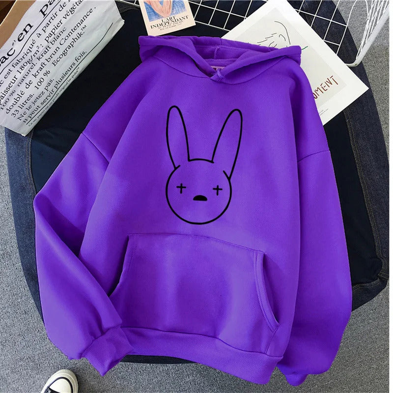 Unisex Cartoon Rabbit Printed Hooded Sweatshirt – Trendy Slim-Fit Hoodie for Everyday Comfort
