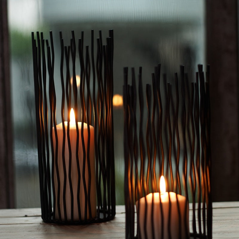 Geometric Iron Candle Holder – Handmade Black Hanging Ornament