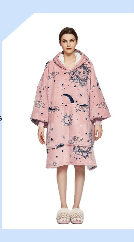 Flannel Double-Layer Fleece Blanket Hoodie – Cozy Lambswool Pyjamas