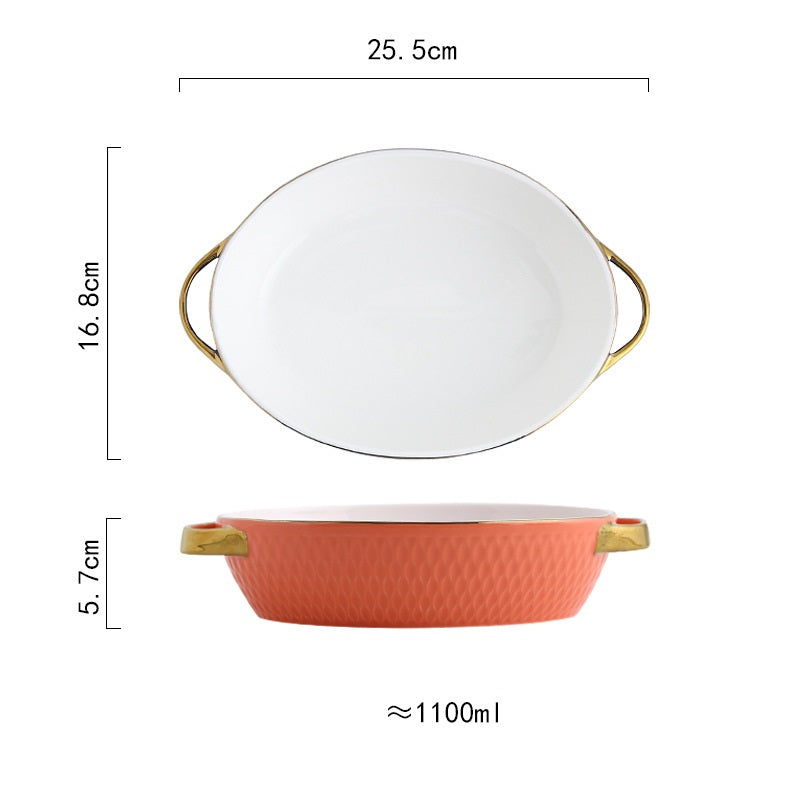 Rectangular Oval Diamond Ceramic Bake Tray – Microwave-Safe Dish