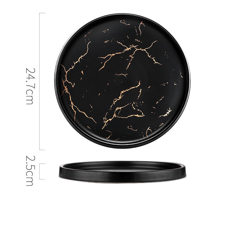Marble Porcelain Plate – Elegant Black & White Dish