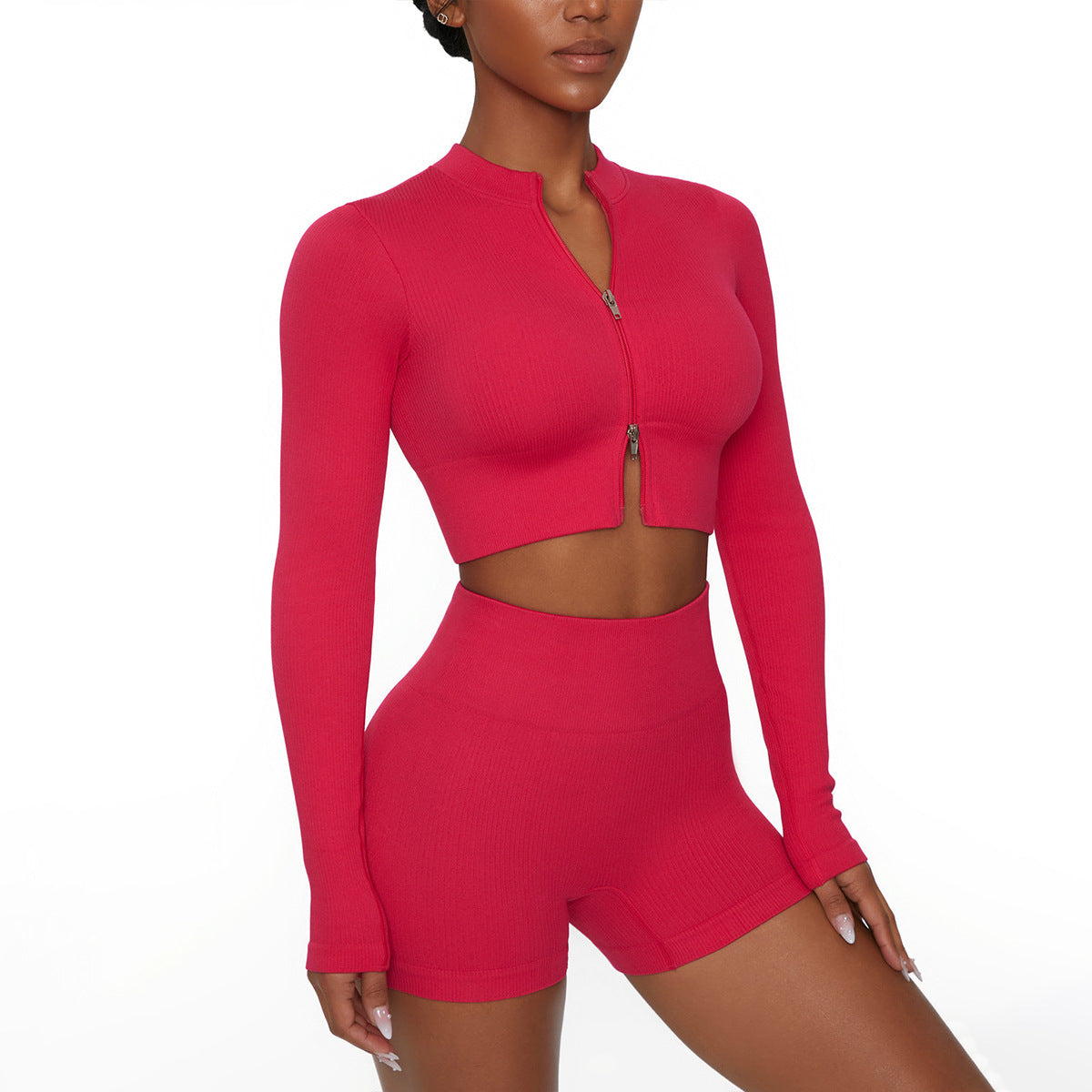 Breathable Striped Lycra Cotton Blend Activewear – Tight Fit Long Sleeve Top & Shorts | Premium Comfort Workout Outfit