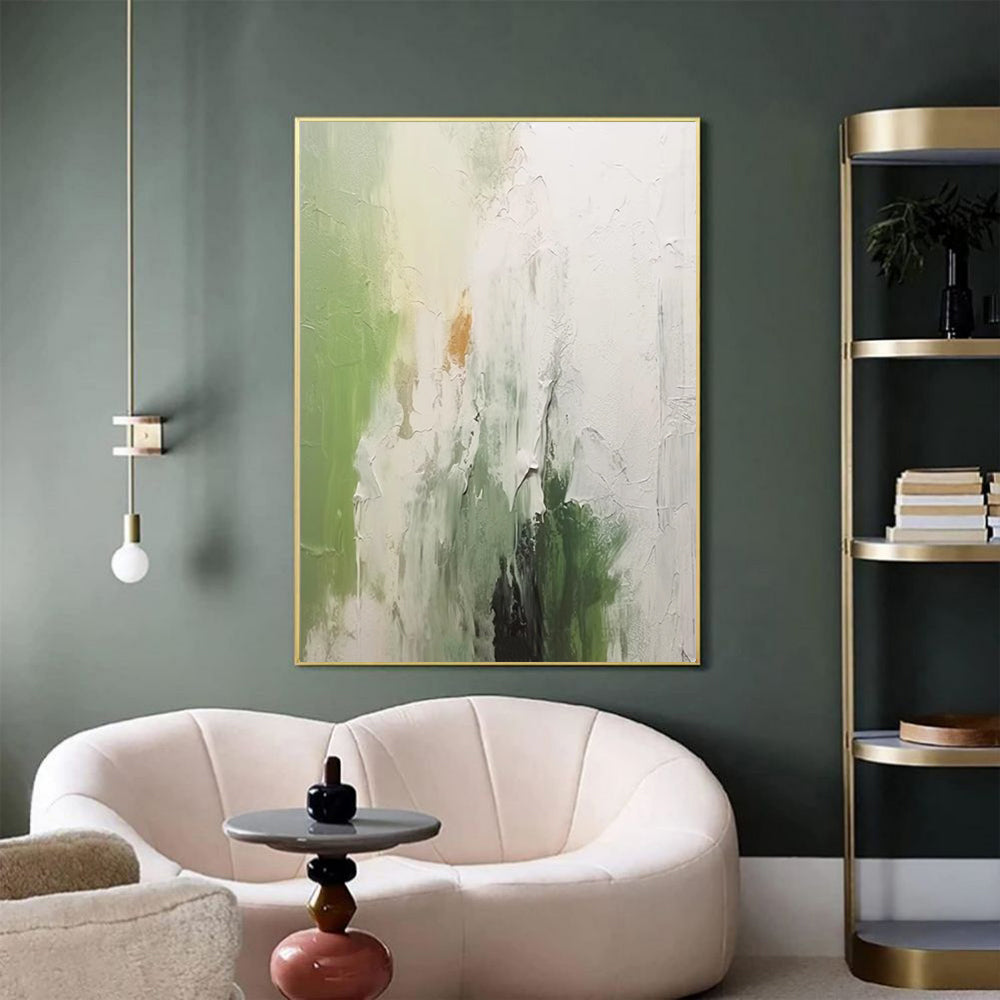 Handmade Green Abstract Oil Painting Canvas – Modern Wall Art for Home Decor