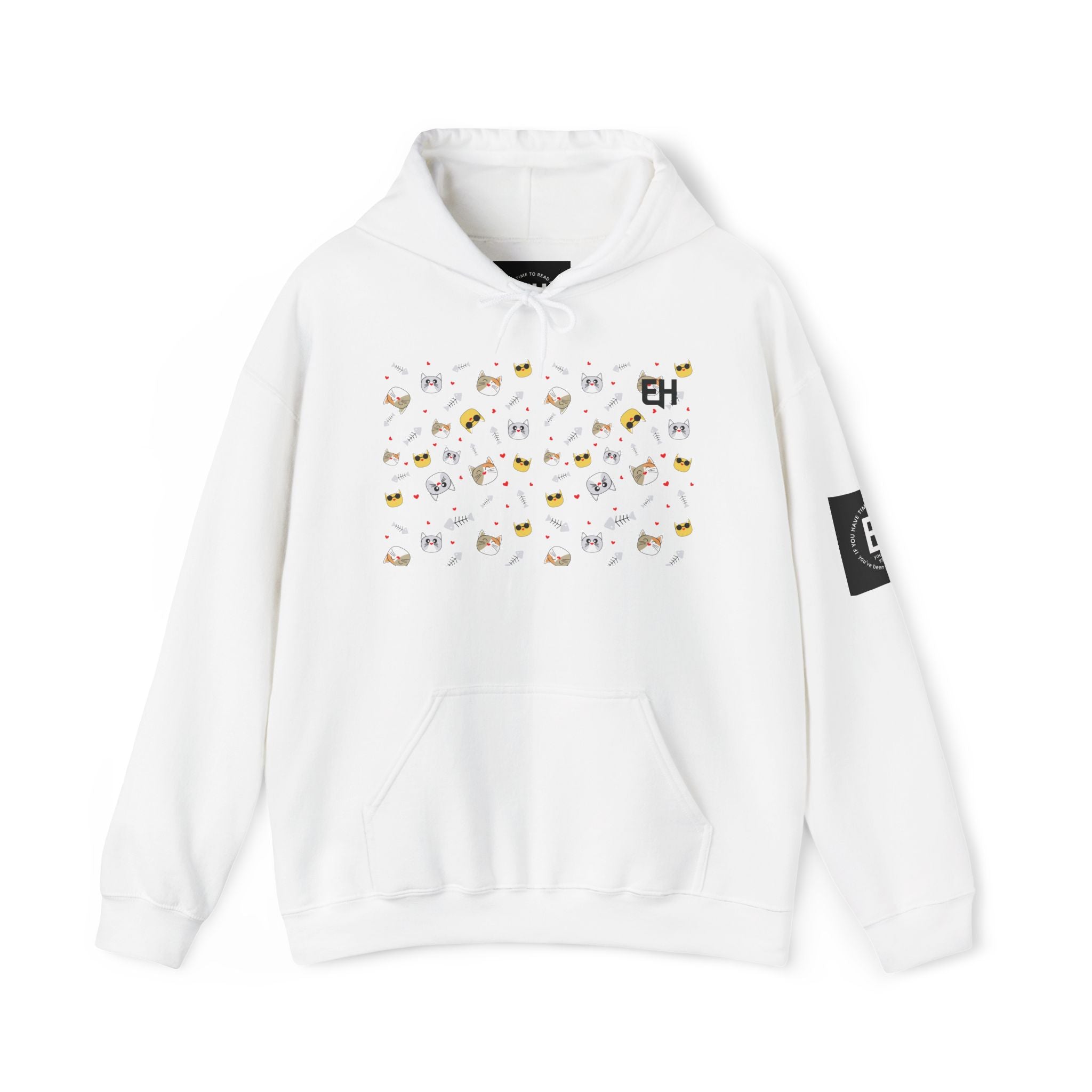 Classic White Pullover Hoodie- cool kitten graphic