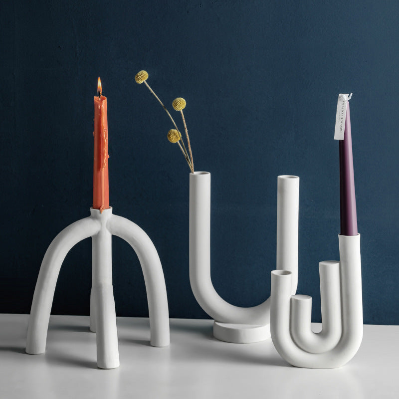 Handmade Nordic Clay Candlestick – Elegant White Home Decor
