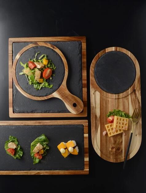 Acacia Wood & Stone Steak Plate – Natural Serving Board for Hot Dishes