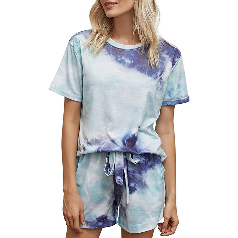 Tie-Dye Printed Short-Sleeve Pajamas – European & American Style