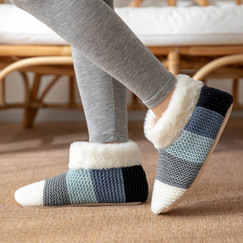 Women’s Plush Color-Matching Indoor Floor Socks – Non-Slip, Warm Winter Home Socks
