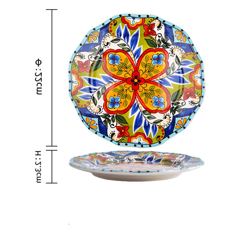 Ceramic Round Disk Plate – American Style Floral Design for Tea Time
