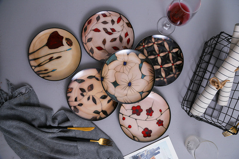 Floral Ceramic Dinner Plate – Glazed Round Plate