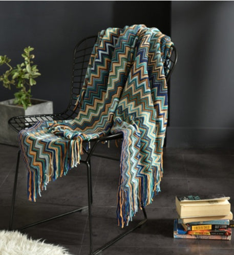 Knitted Tassel Blanket – Soft Sofa & Napping Throw