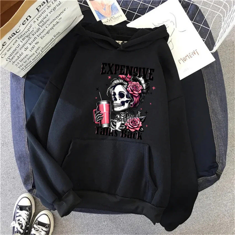 Cartoon Hip Hop Skull Pattern Printed Hooded Sweatshirt Unisex Long Sleeve Casual Jacket