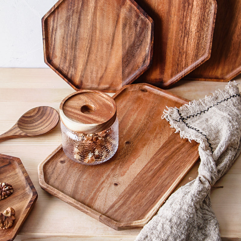 Acacia Wood Octagonal Plate – Durable, Natural Serving Tray
