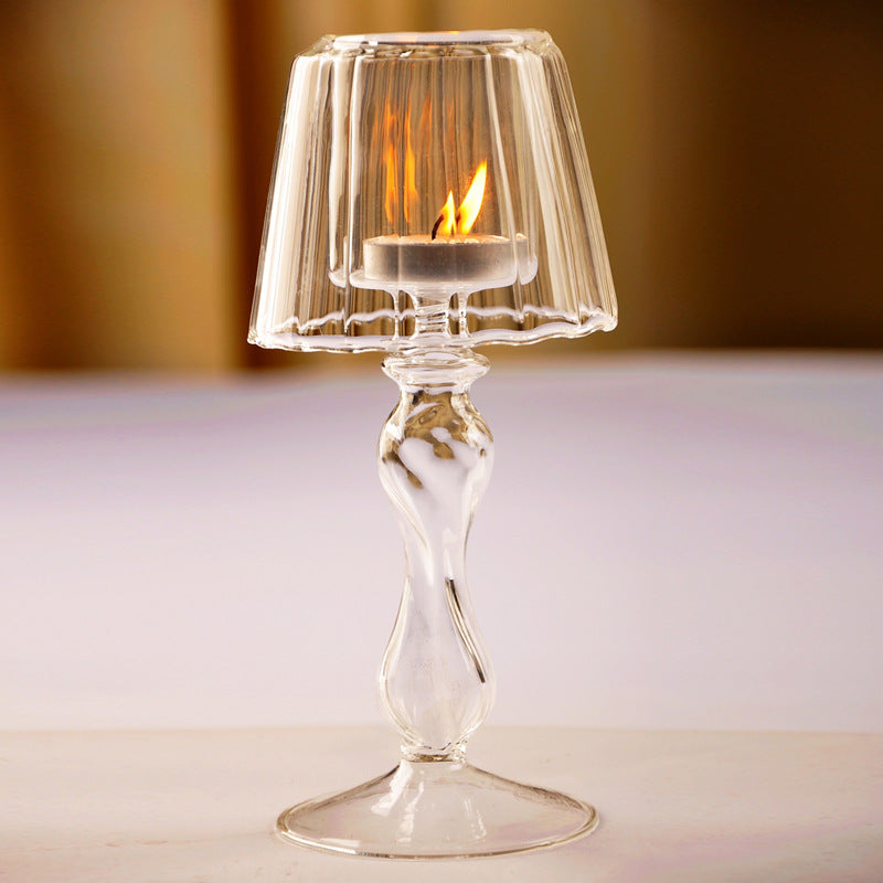 European Glass Table Lamp & Candle Holder – Elegant Transparent Home Decor