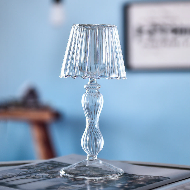 European Glass Table Lamp & Candle Holder – Elegant Transparent Home Decor