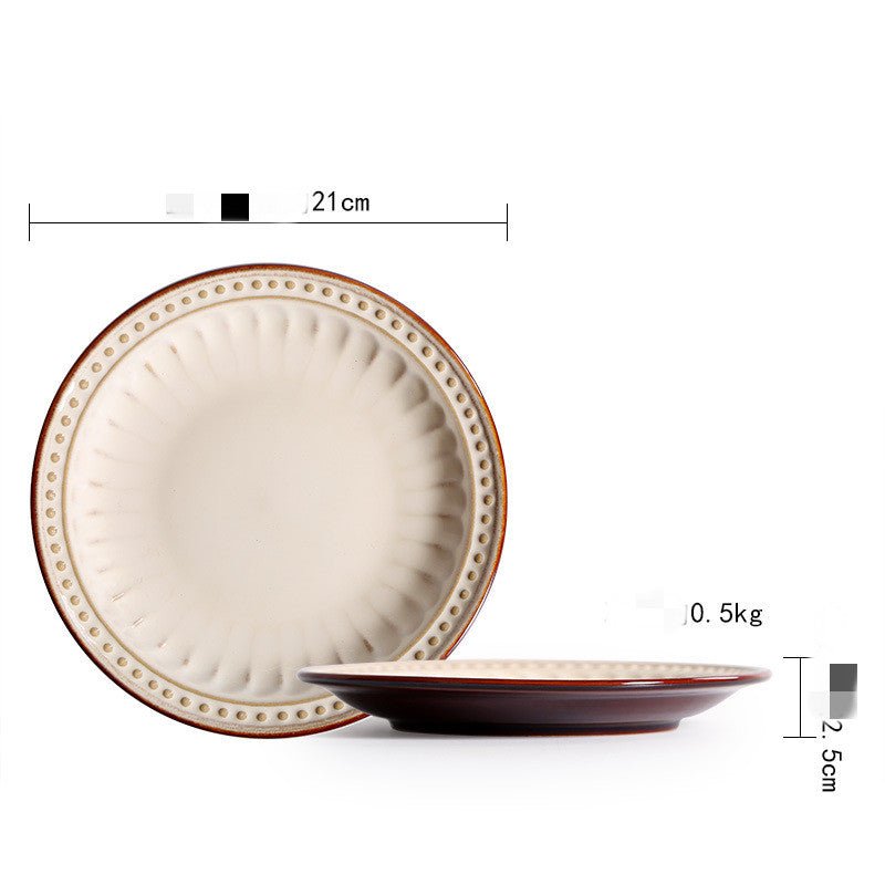 European Relief Stoneware Tableware Set – Elegant Retro Dining Plates & Bowls