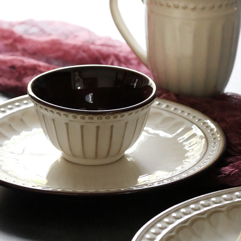 European Relief Stoneware Tableware Set – Elegant Retro Dining Plates & Bowls