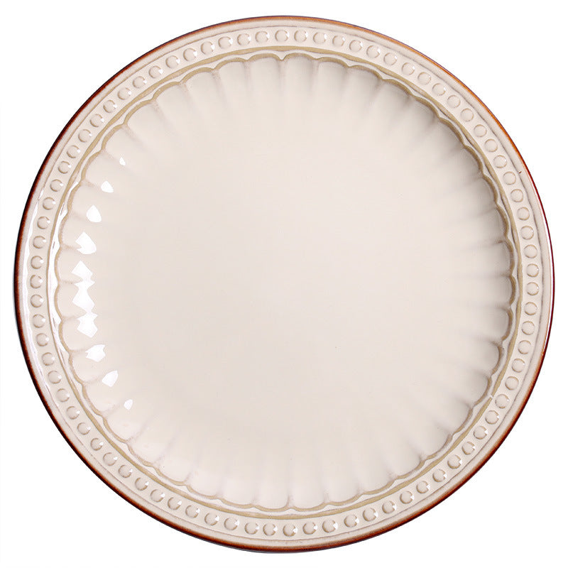 European Relief Stoneware Tableware Set – Elegant Retro Dining Plates & Bowls