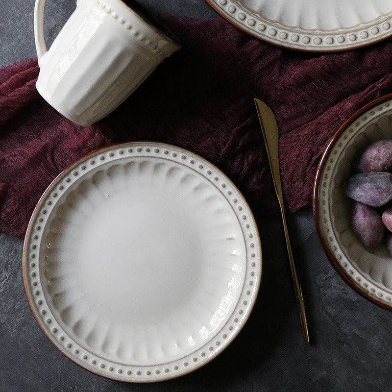 European Relief Stoneware Tableware Set – Elegant Retro Dining Plates & Bowls