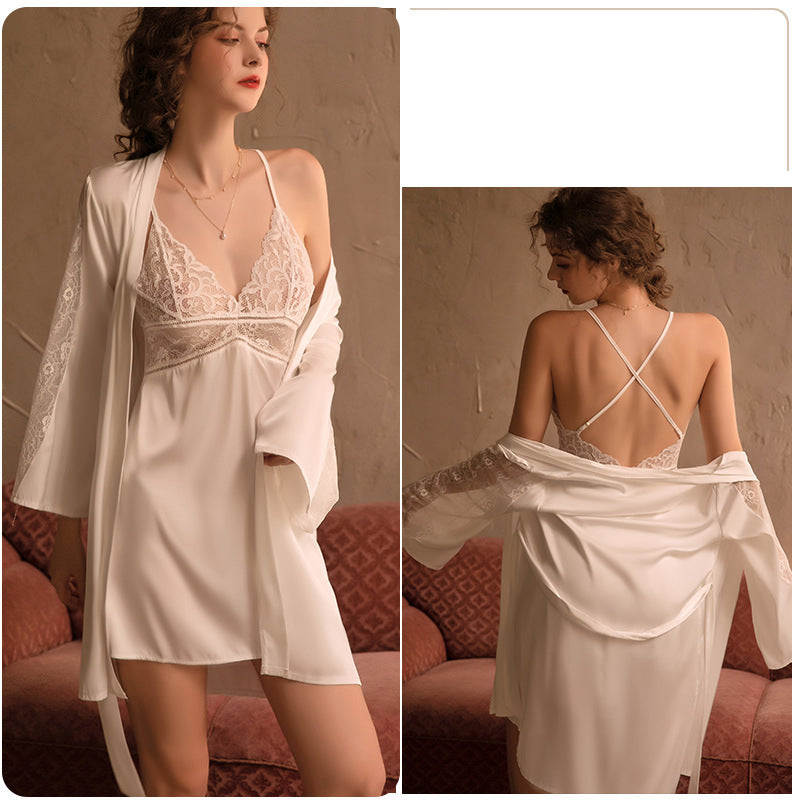 Elegant Hollow Lace Nightdress Set for Women – Short Skirt Sleepwear