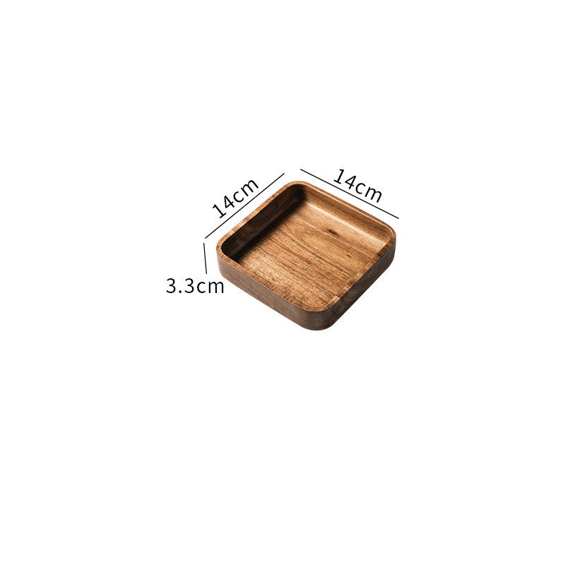 Japanese-Style Wooden Plate – Hand-Painted Deep Square Dish