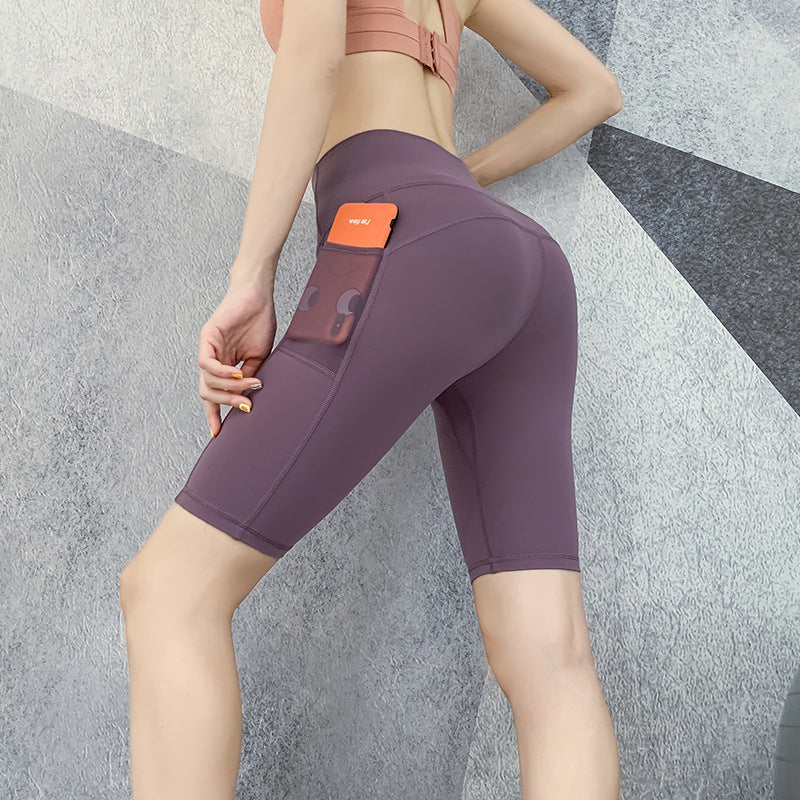 Movement Middle Five-Point Yoga & Fitness Shorts – High Waist, Peach-Lift Design, Quick-Dry & Ultra-Elastic