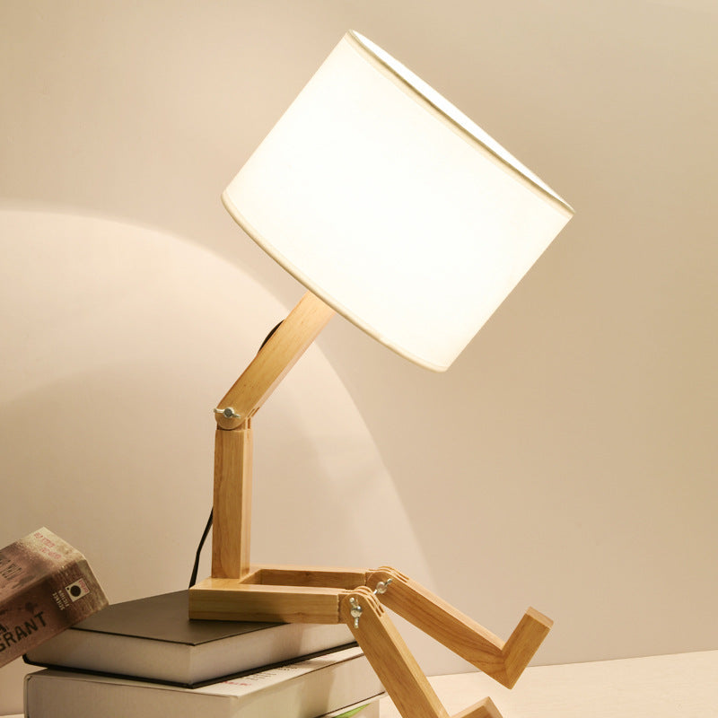 Elegant Wooden Table Lamp for Bedside Reading – Modern Fabric Lighting