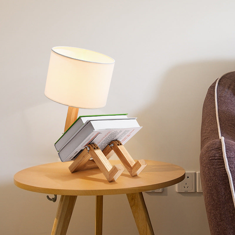 Elegant Wooden Table Lamp for Bedside Reading – Modern Fabric Lighting