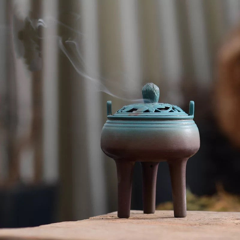 Lotus High Foot Furnace Incense Burner – Classical Ceramic Ritual & Meditation Burner