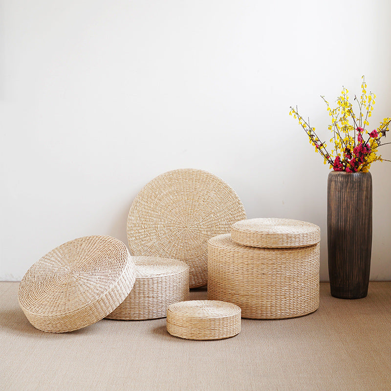 Meditation Buckwheat Floor Cushion – Comfortable Rattan & Fabric Cushion for Wellness & Home Decor