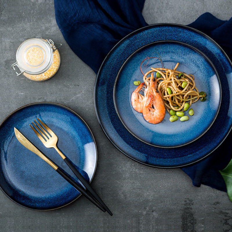 Blue Kiln Porcelain Shallow Plate – Modern Simple Dinnerware