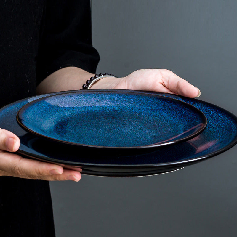 Blue Kiln Porcelain Shallow Plate – Modern Simple Dinnerware