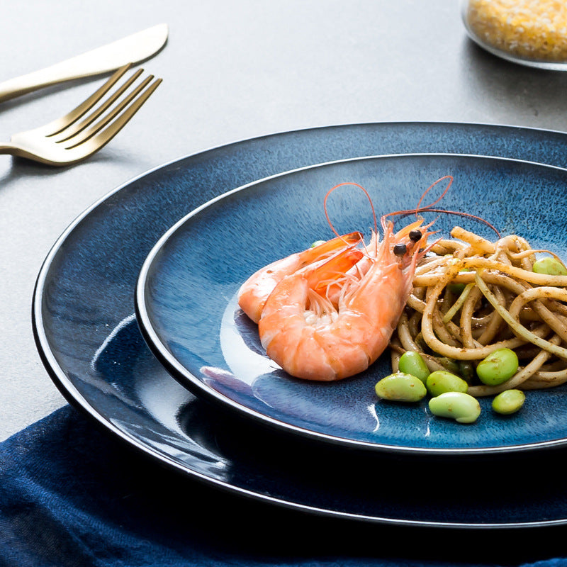 Blue Kiln Porcelain Shallow Plate – Modern Simple Dinnerware