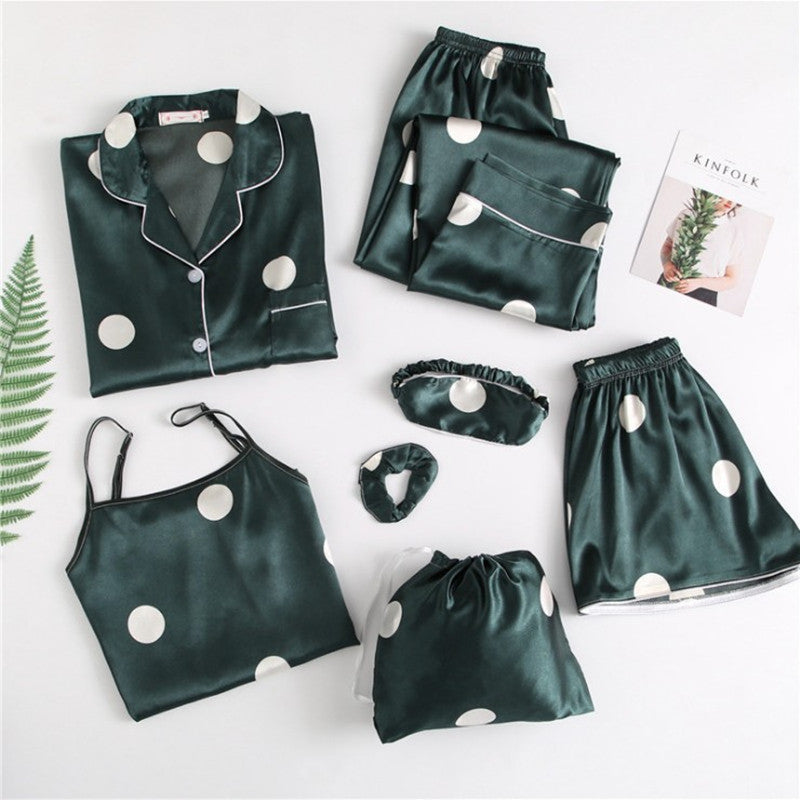 Ice Silk Women’s 7-Piece Lounge Set – Soft, Lightweight, Breathable Polyester Suit