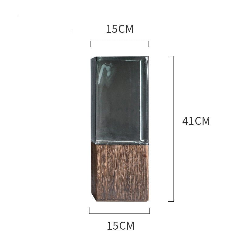 Wood-Color Transparent Glass Vase – Modern Minimalist Flower Decor
