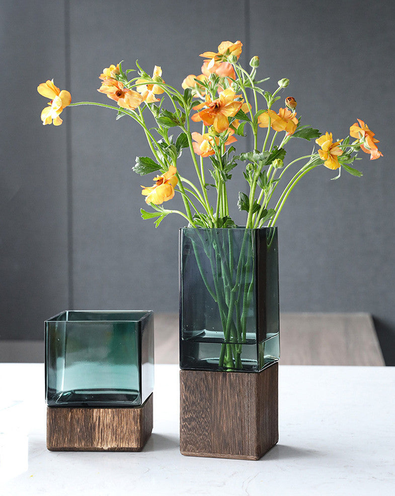 Wood-Color Transparent Glass Vase – Modern Minimalist Flower Decor