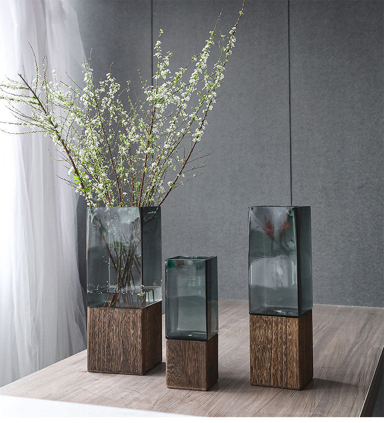 Wood-Color Transparent Glass Vase – Modern Minimalist Flower Decor